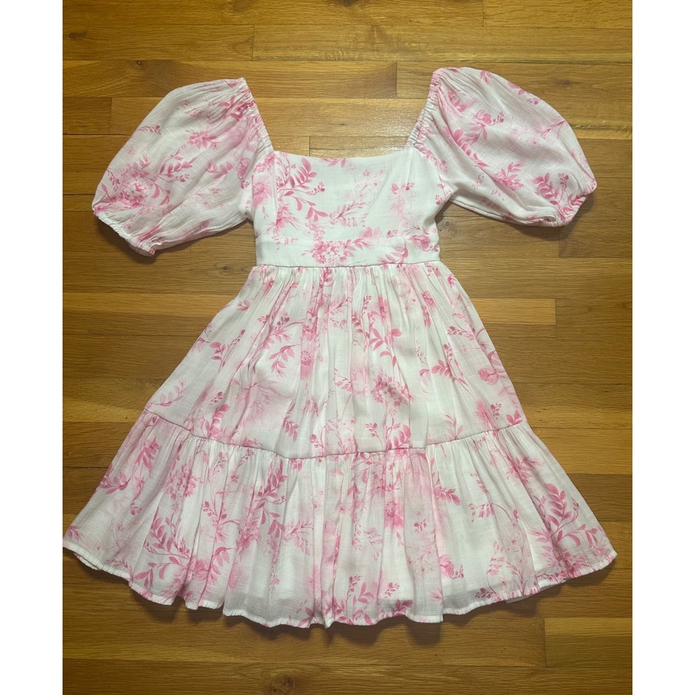 Altar'd State Pink Floral Puff Sleeve Mini Dress Smocked Back Cottagecore XS